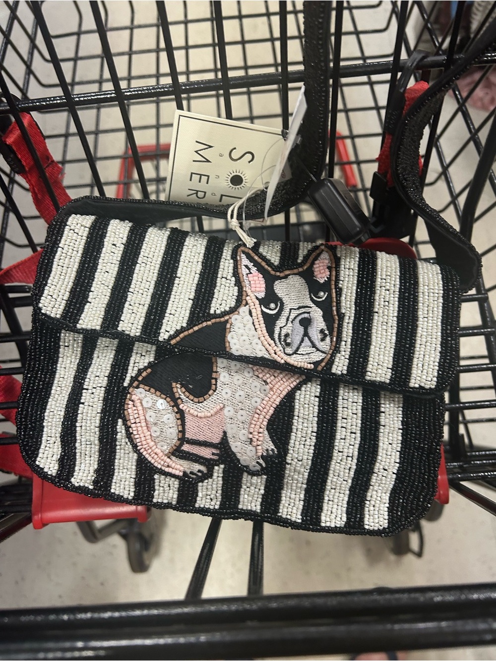 NWT Sol and Mer Women’s Small Striped Beaded Shoulder French bulldog viral